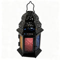 Moroccan iron candlestick, stained glass lantern, garden decor, home decor ornament, housewarming gift