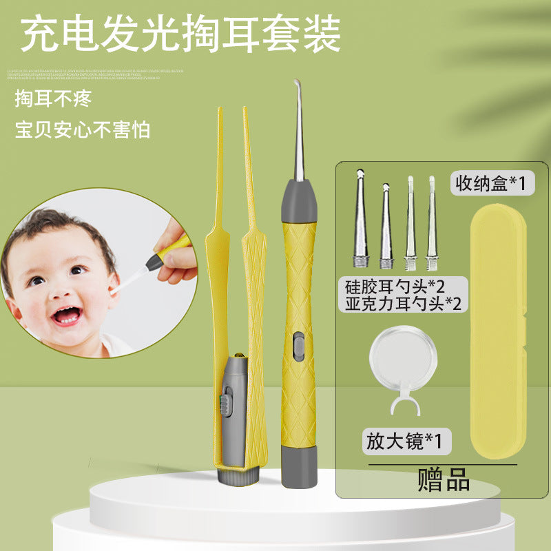 Wholesale ear-picking soft silicone soft head adult kids baby kid luminous ear scoop ear scoop baby ear tweezers in stock