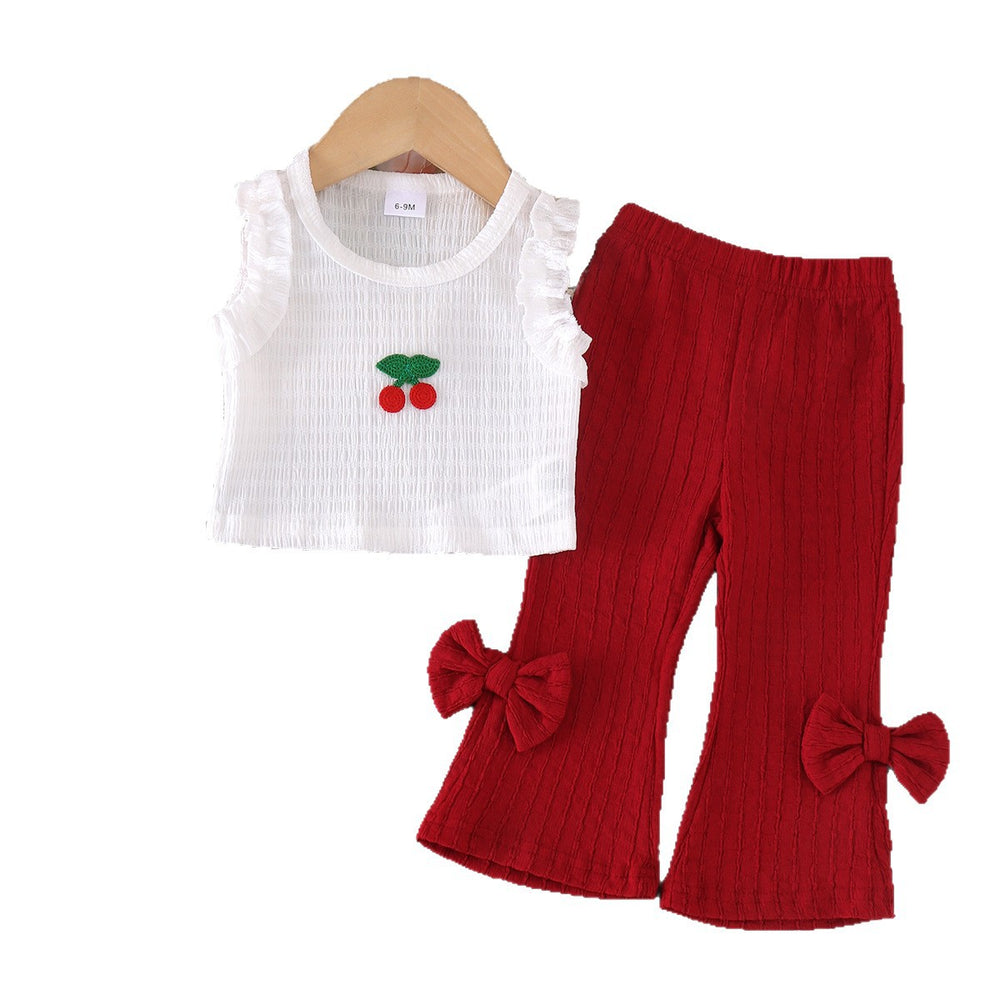 Kids clothing  cross-border new arrivalfashion spring & fallgirl white vest + red pants children's clothing