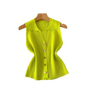 Light mature style sense of design lapel sleeveless knitting vest women's summerkorean style single breasted silm thin tops multi-color