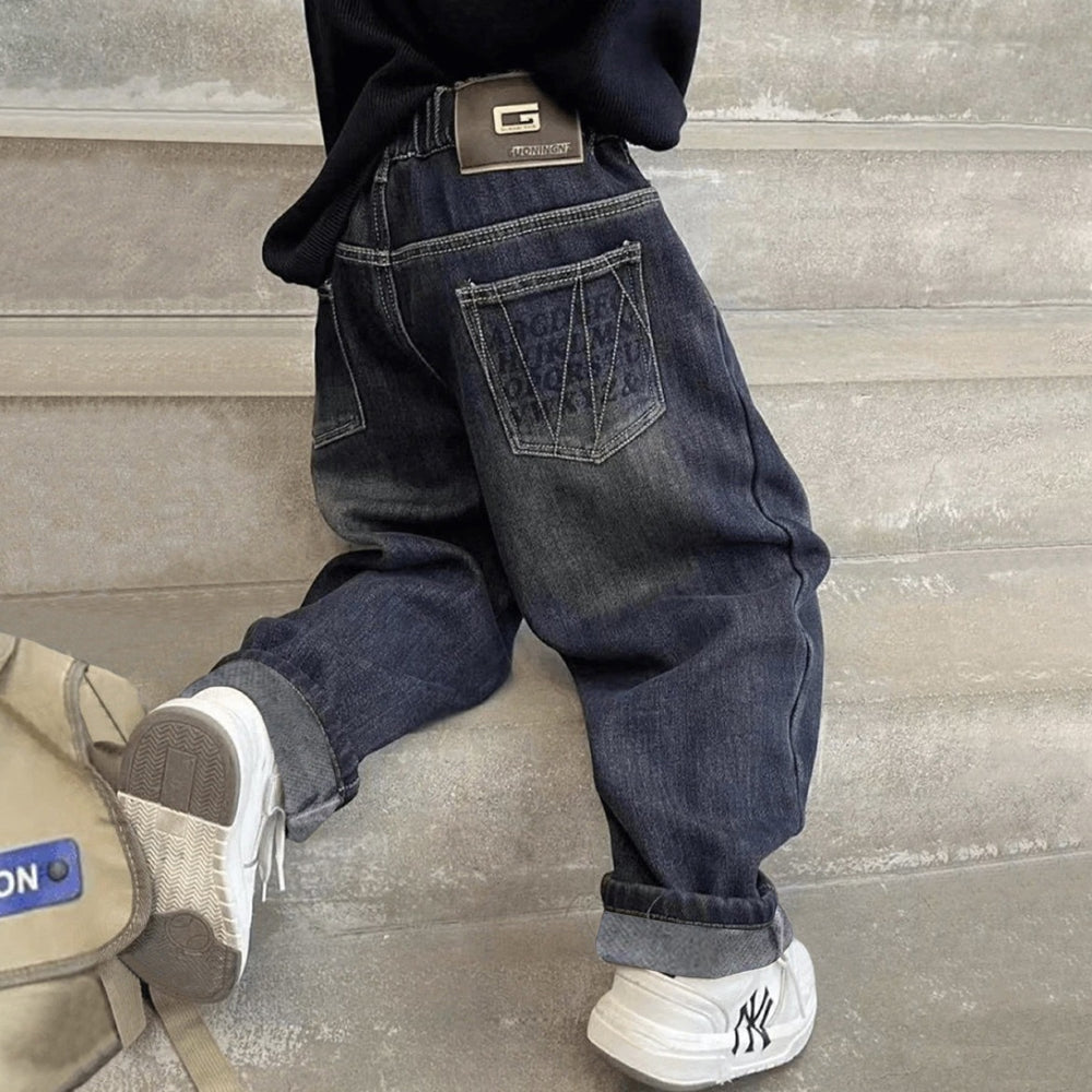 Boys' spring denim jeans, spring/autumn style,  new collection, mid-to-large size boys' pants, kids' boys' loose-fit trousers, trendy