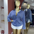 European and american cross-border women's clothing:  summer new arrival - elegant casual turn-down collar versatile striped loose long-sleeve shirt top