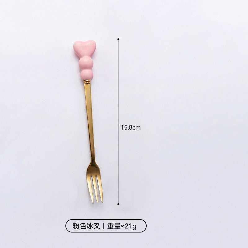 Wow, love handle dessert fork and spoon girl heart afternoon tea spoon high temperature resistant thickened ceramic handle fruit fork