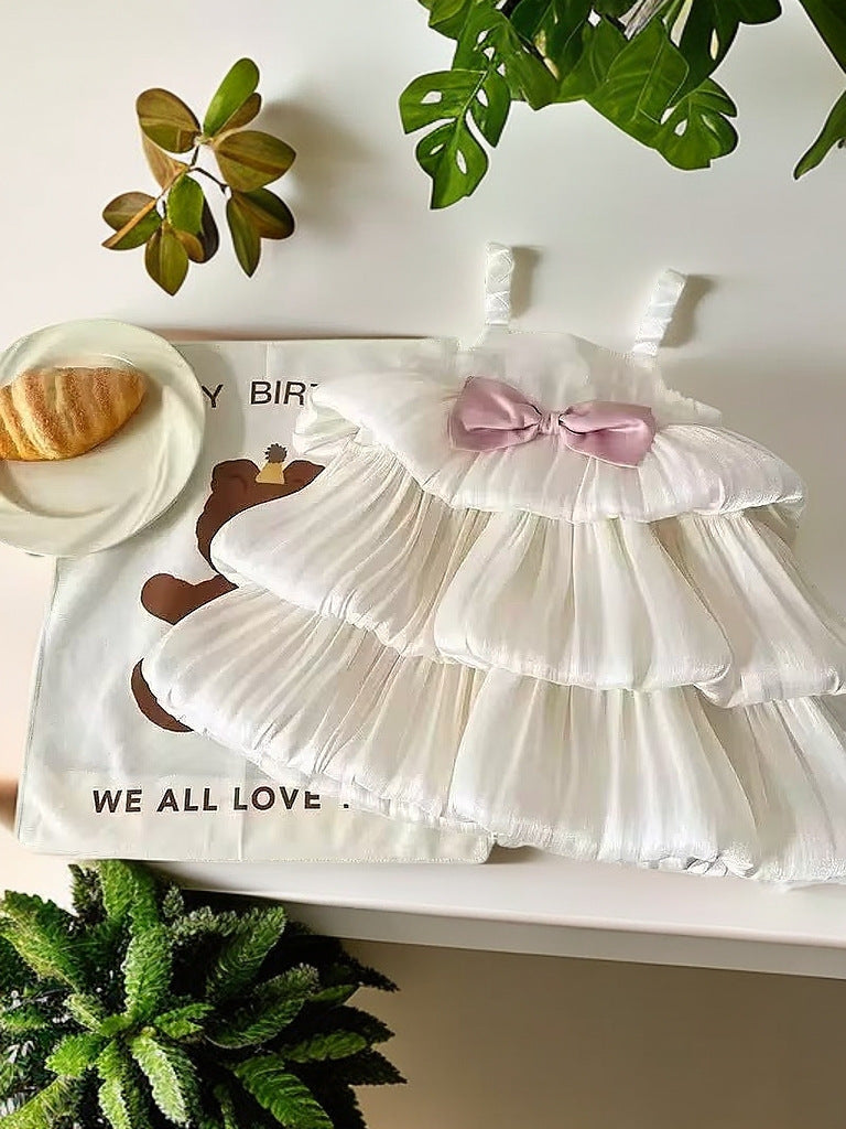 Girls' spaghetti strap satin cake dress -  summer new arrival: stylish, sweet, comfortable, and skin-friendly fashion for your little girl