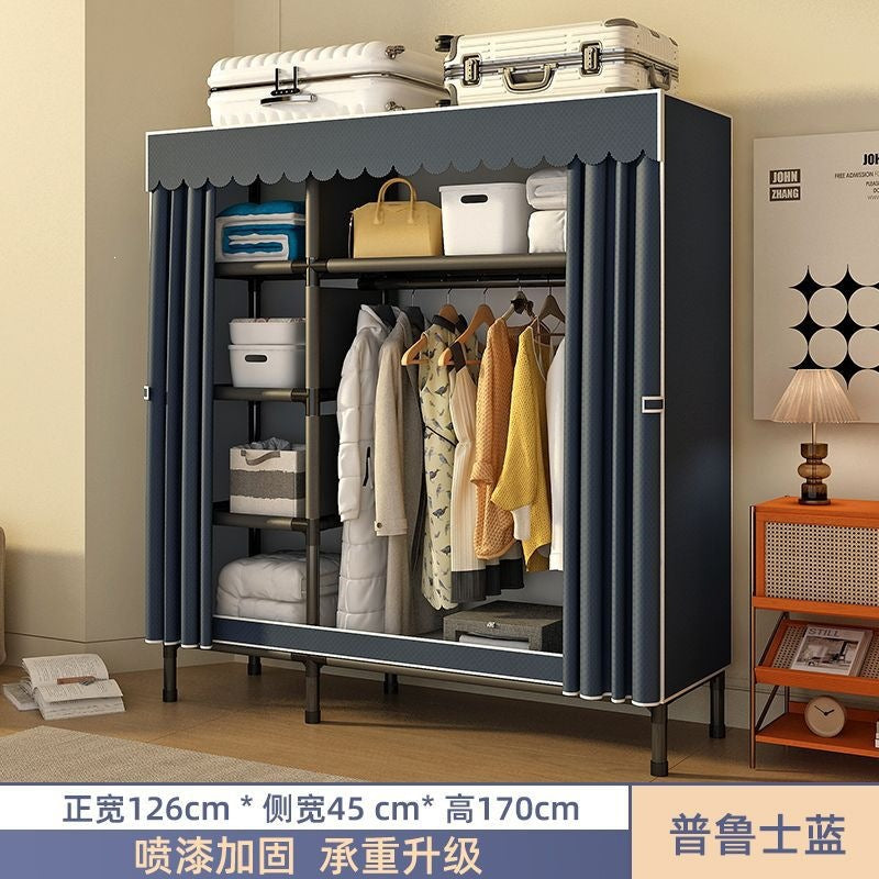 Simple wardrobe for home bedroom steel frame thickened and thickened steel pipe assembled cloth wardrobe rental room strong and durable cabinet
