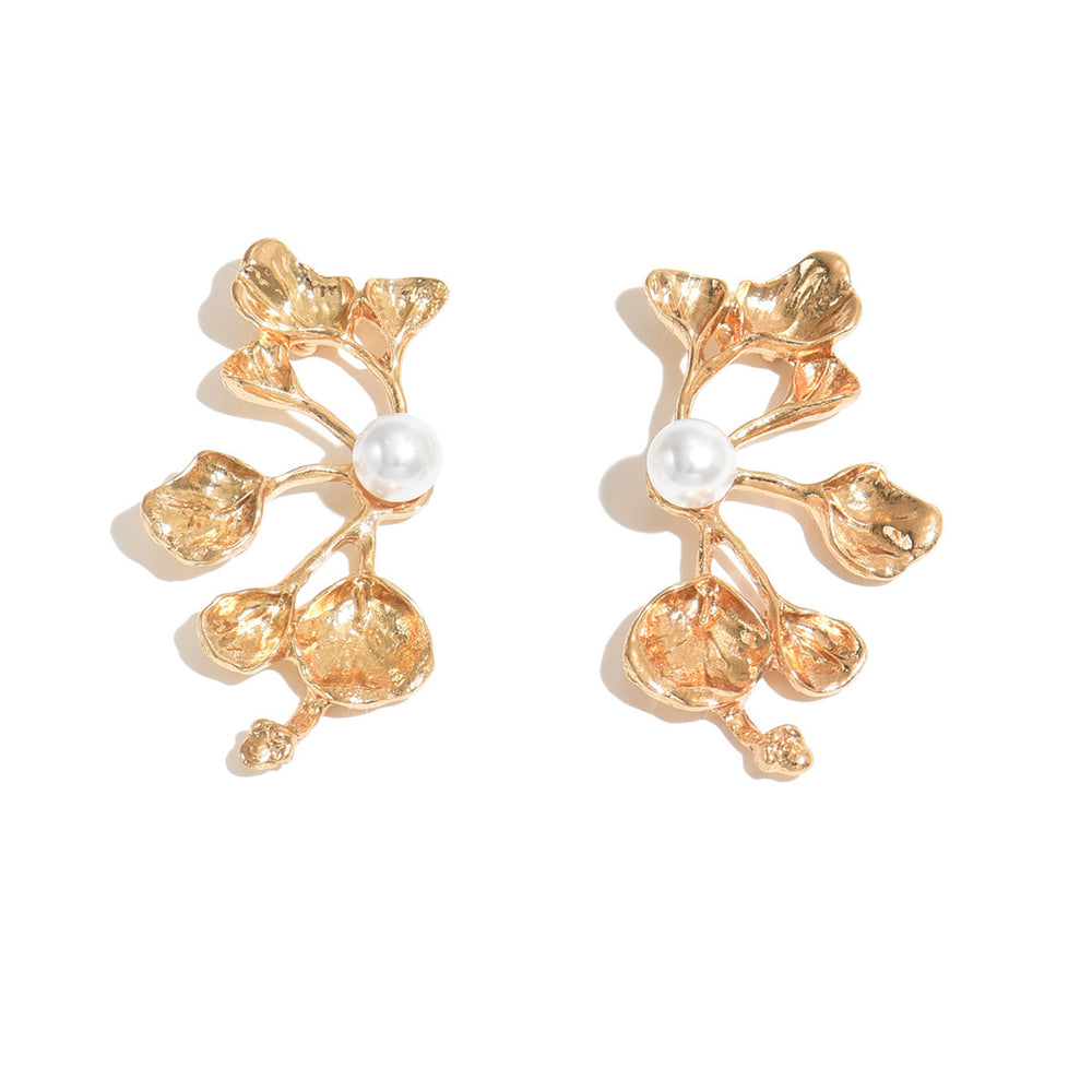 Wholesale faux pearl earrings - european & american style, vintage long gold leaf earrings, minimalist statement geometric studs