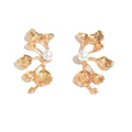 Wholesale faux pearl earrings - european & american style, vintage long gold leaf earrings, minimalist statement geometric studs