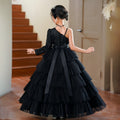 Girls' formal dresses princess gowns high-end little host runway fashion european and american black performance costumes light luxury hepburn style dresses for girls