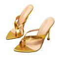 Gold pointed-toe stiletto sandals - versatile metallic criss-cross strap high heel slippers - sexy party heels for evening wear