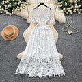 French style heavy lace cutout short sleeve dress - women's summer slimming a-line midi dress - elegant workwear