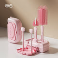 Cartoon baby bottle brush set - portable silicone nipple brush, baby cleaning brush, travel size with drain rack