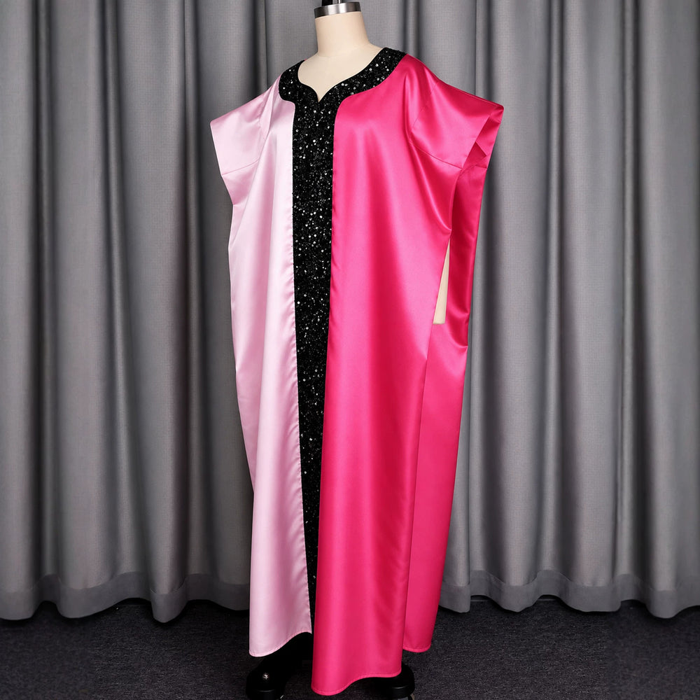 New african party dress - color block batwing sleeve design satin robe bubudress