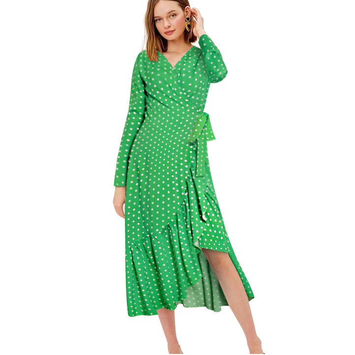 Fashion cross-border supply   african plus size women's clothing polka dot cross belt rufflesdress