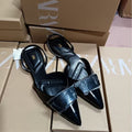 Za2024autum new pointed toe women's shoes fashion patent leather whiteflats square buckle headgear back strap sandals women