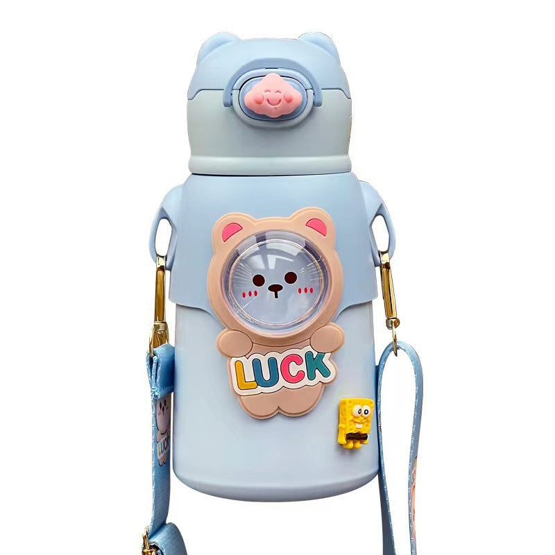 Cute and fun kids' insulated water bottle - 316 stainless steel, food-grade, cartoon design, portable student straw cup