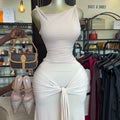European and american cross-border women's fashion  summer new arrival: elegant asymmetrical neck slim-fit sleeveless top with tie-waist midi skirt set