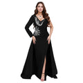 C7296 cross-border e-commerce european and american high-end sexy v-neck rhinestone-embellished long-sleeved slit mermaid dress with full skirt