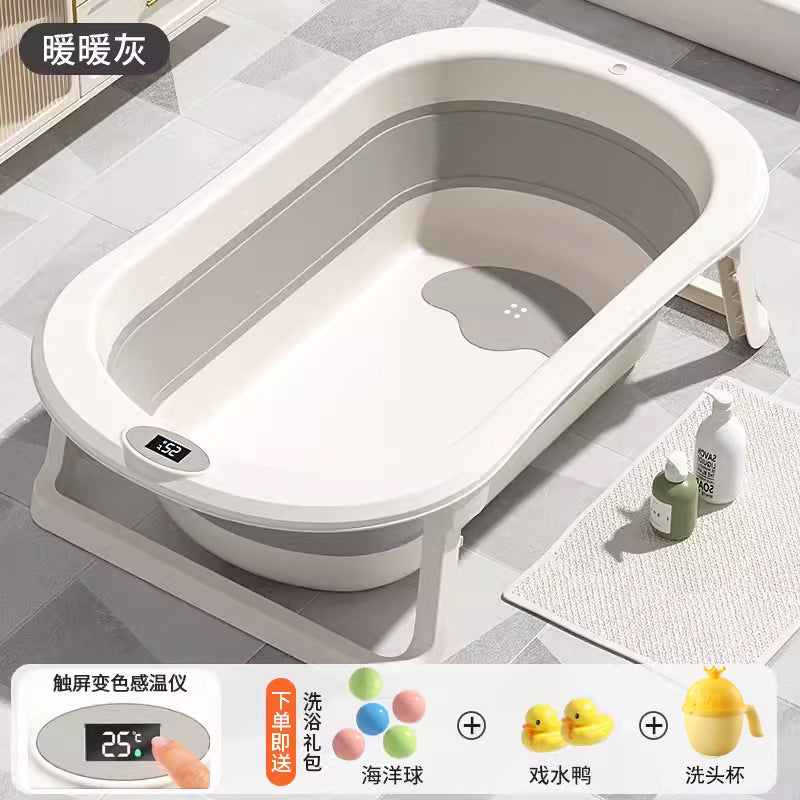 Touchscreen temperature control baby bathtub - foldable infant bathtub for toddlers, sit & lie down bathtub, home bath tub for children, newborn essentials