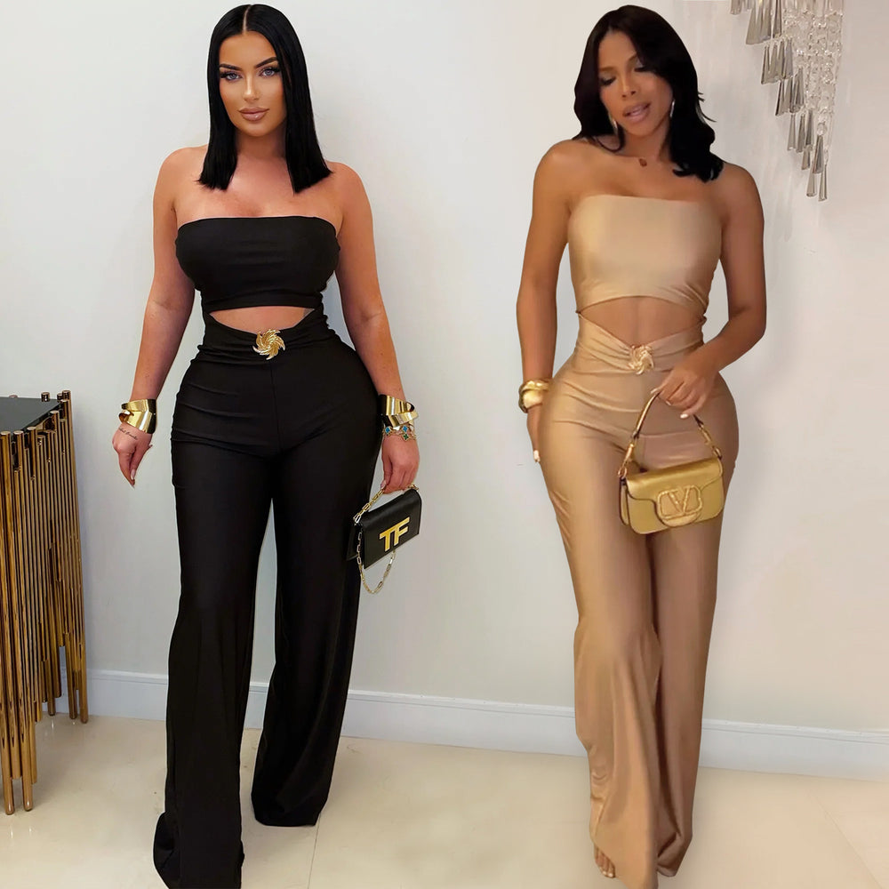 C7535 cross-border   fashion women's summer new slim-fit stretch casual jumpsuit