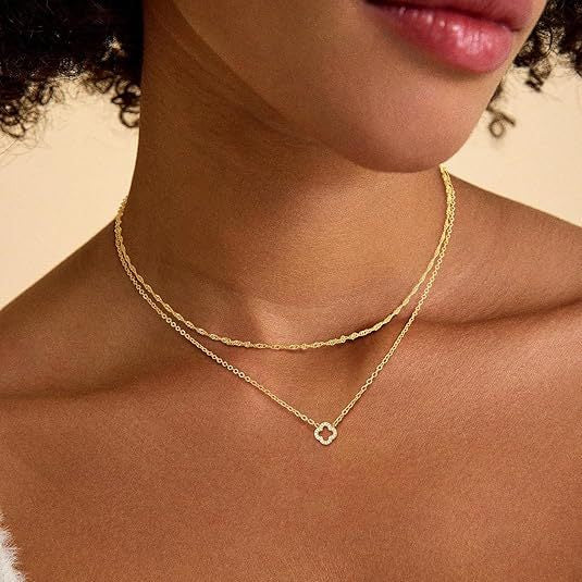 Amazon's popular new double oval overlapping pendant necklace, fashionable and versatile for commuting, a must-have necklace for women