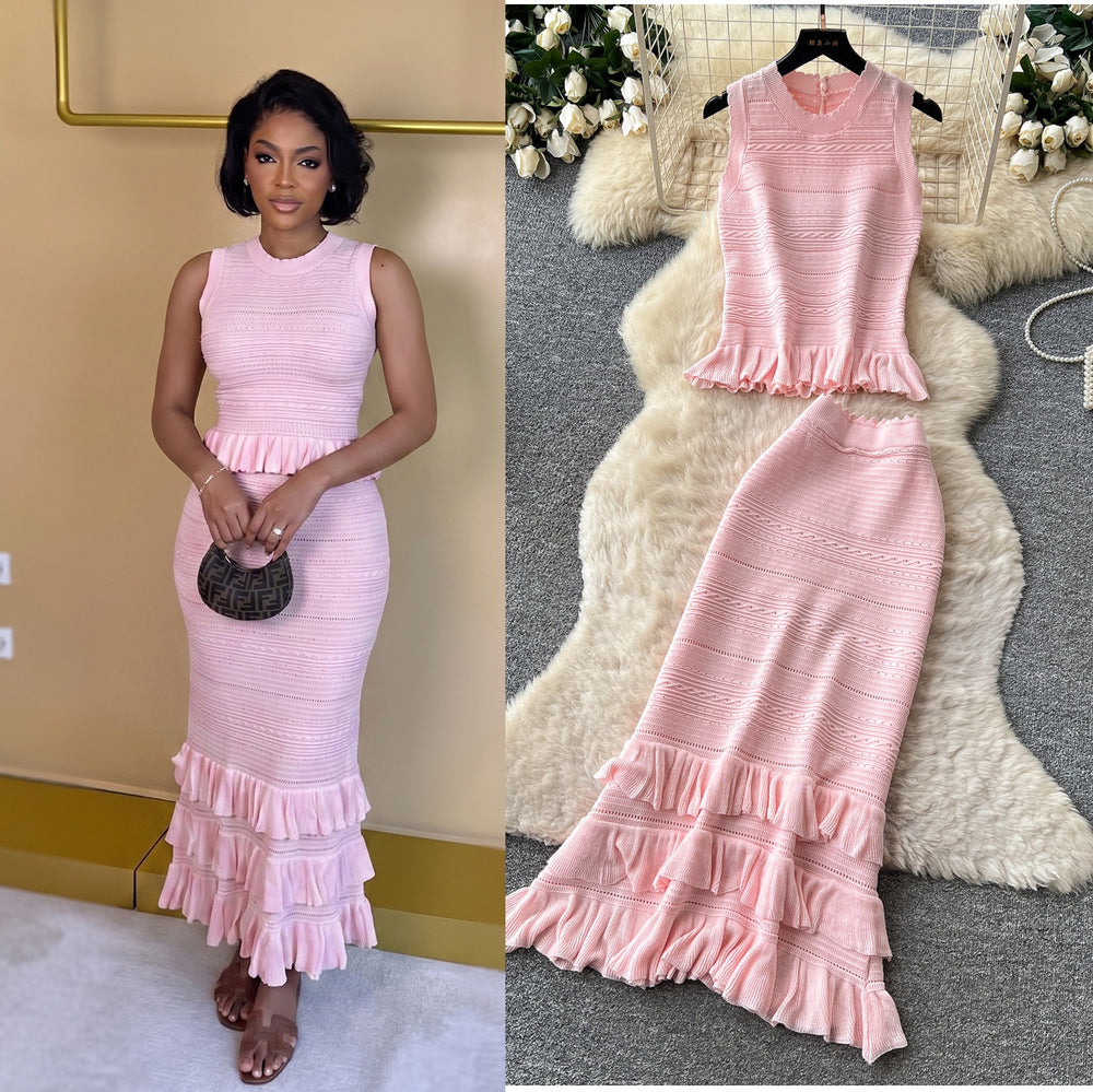 French chic knit tank top & pleated midi skirt set - women's summer slimming & elegant two-piece outfit - high-end style