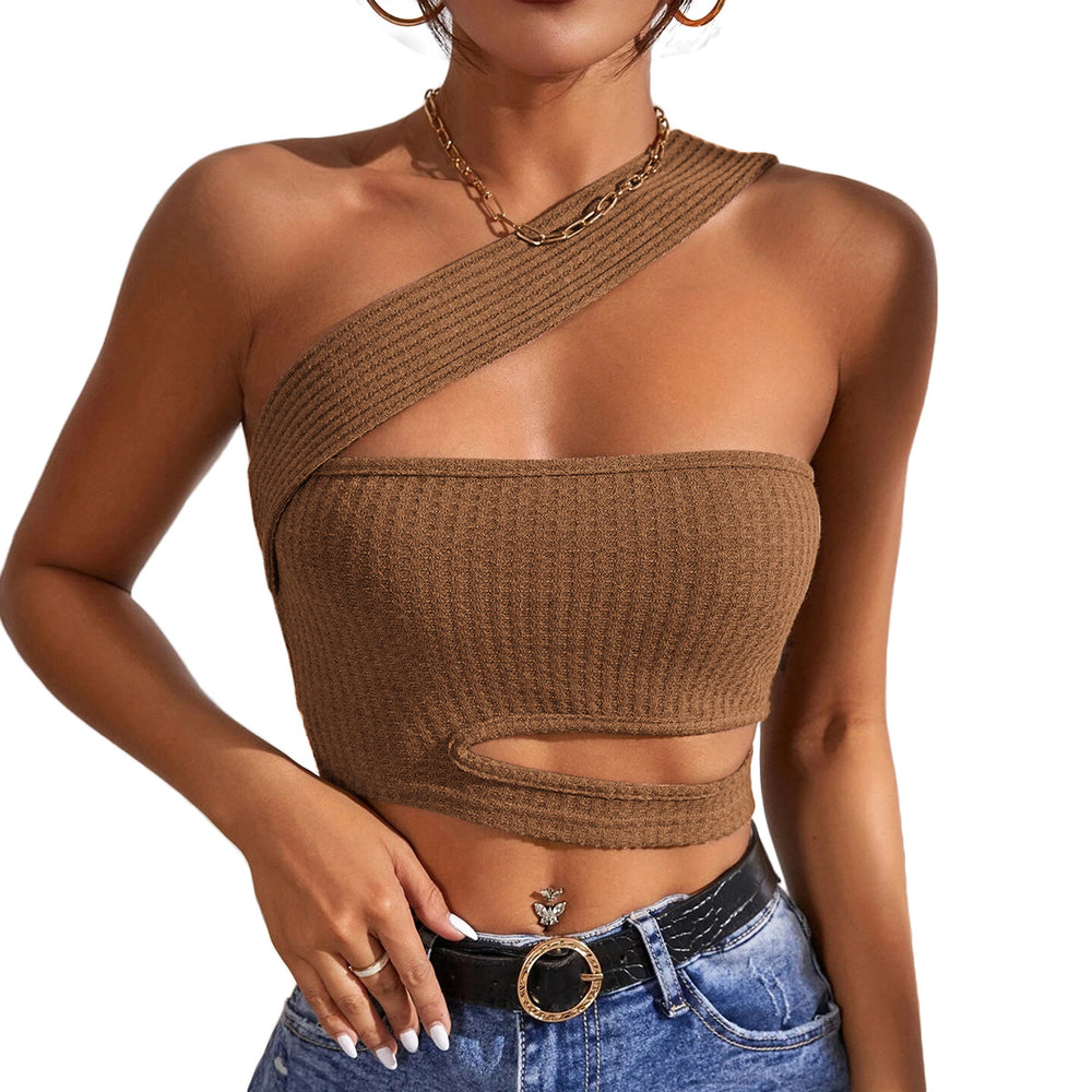 european and american style sexy cutout knit tank top - ultra short, one-shoulder bandeau top - hot girl style
