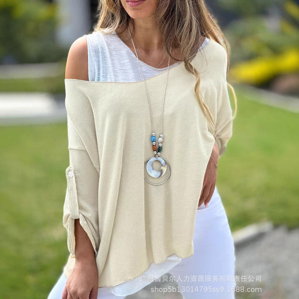New Women's Cross-border Foreign Trade Apricot Casual V-Neck Long Sleeve Pullover Set Sleeveless Vest LZR18941