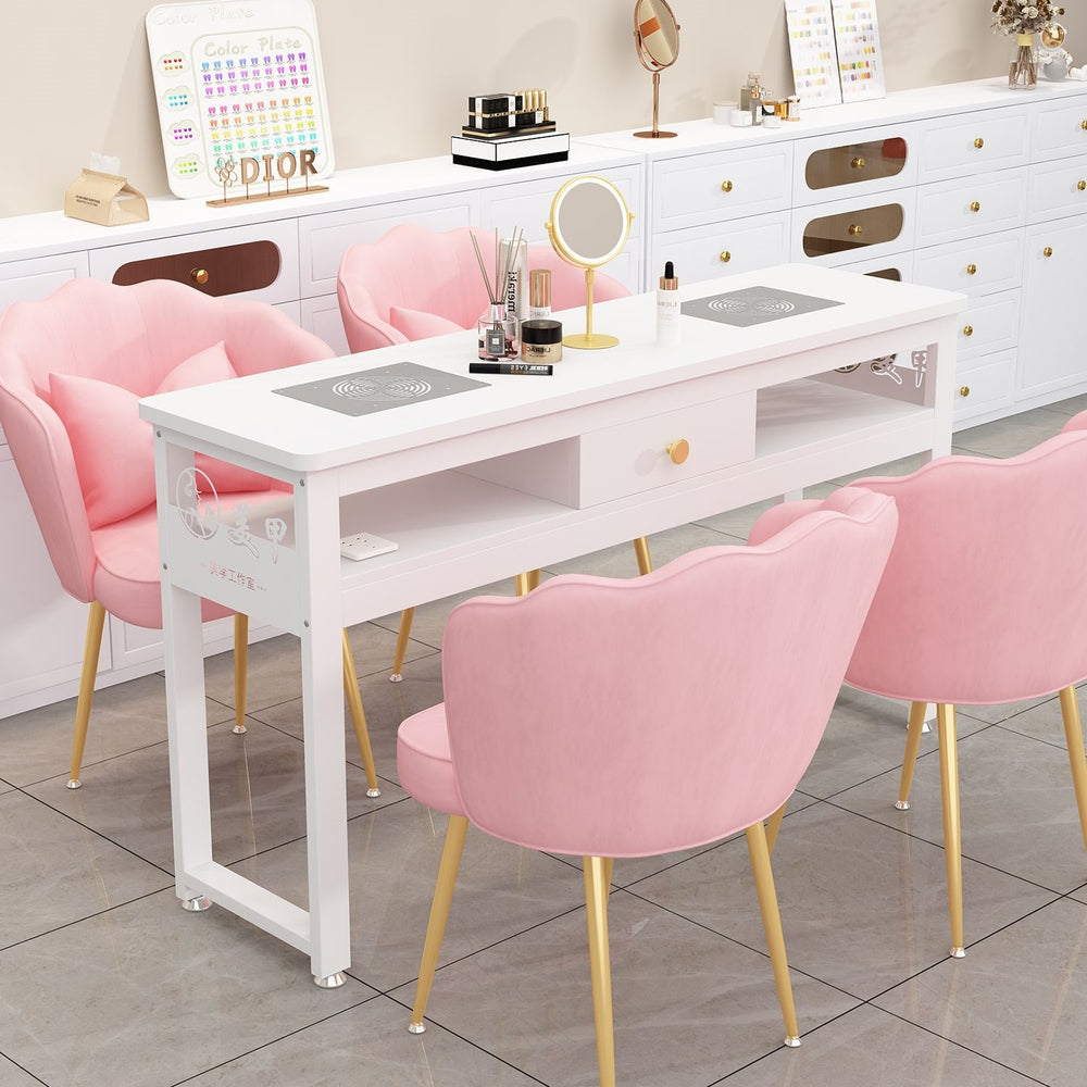 Professional double-layer nail table for nail salons - japanese minimalist style, single/double seater, economical home beauty & office desk