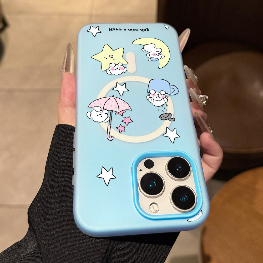Suitable for iphone17ins mobile phone case light blue cartoon puppy star umbrella apple 16/14 cute protective cover