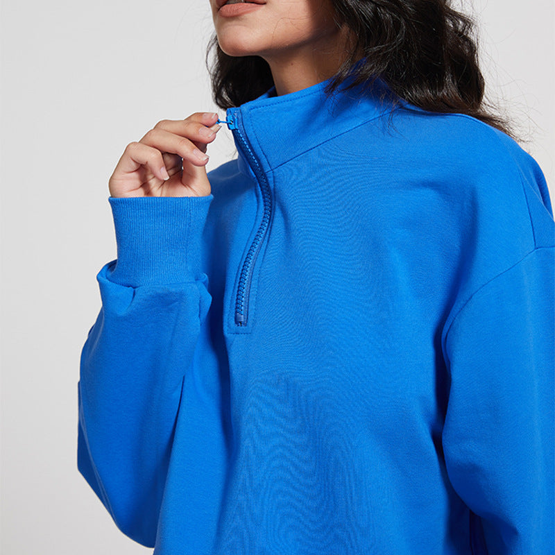 new european and american style stand collar fitness sweatshirt for women - loose fit zipper drawstring long sleeve yoga top t-shirt
