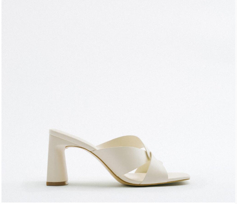 Za2023 shoes springnew arrival women's shoes white thick heel casual open toe outwear high heel sandals for women