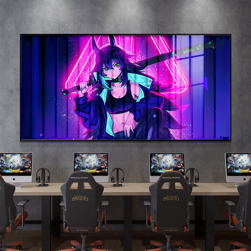 LED lighting luminous lighting painting cyberpunk Internet cafe hanging painting e-sports hotel room decoration background wall mural