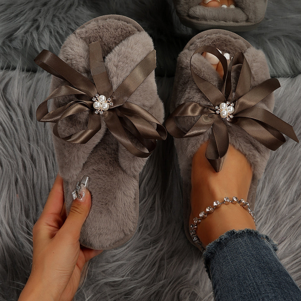 Fall and winternew arrivalmuffa slippersbows cross-border slippers indoor and outdoor slippers women insheattech cross slippers women