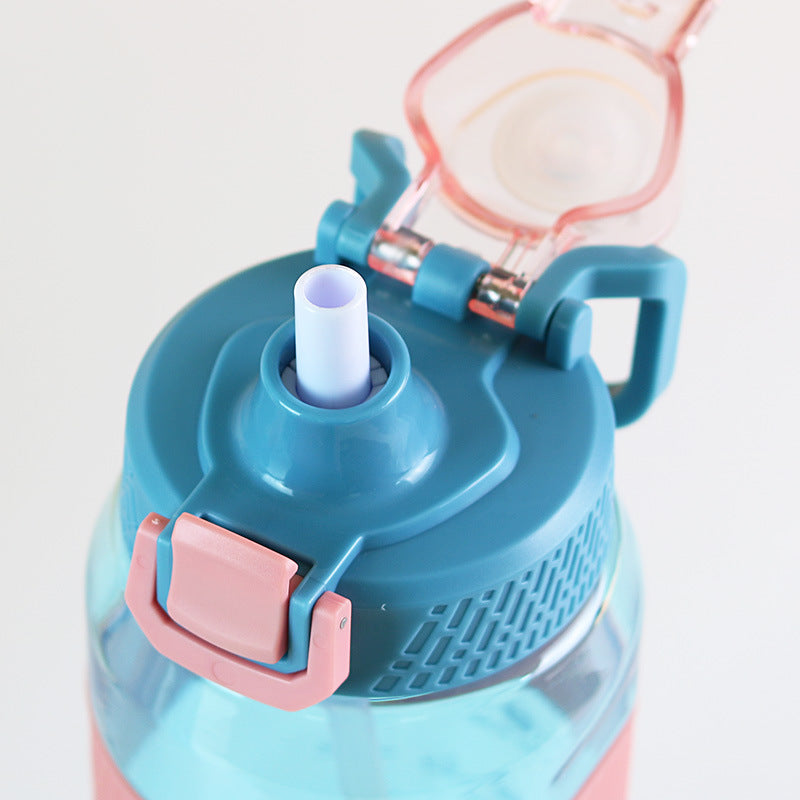 Factory customized large capacity plastic water bottle - cross-border minimalist straw space cup - outdoor sports portable handle water bottle