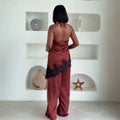 European and american cross-border women's fashion:  summer new arrivals - chic and stylish lace-trimmed open-back top with high-waisted pants set