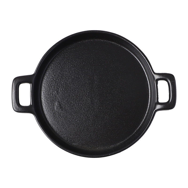 Black japanese-style frosted steak plate, creative commercial snack frosted black long plate, sushi plate, household rice bowl cup