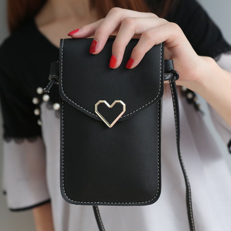 Simple Women's Wallet Mini Crossbody Shoulder Bag PVC Mobile Phone Bag Wallet Touch Screen Heart Leather Tote Bag