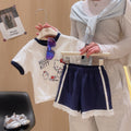 Girls' summer outfit set, new  korean style cartoon kt print short sleeve and shorts, class a pure cotton sweet set