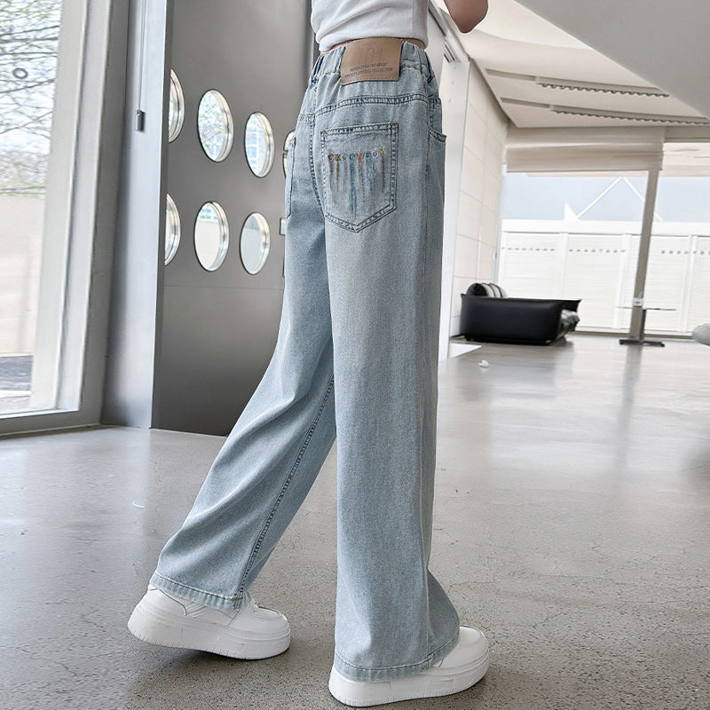 Girls' summer lightweight pants  new summer collection - stylish wide-leg tencel jeans for big girls and kids