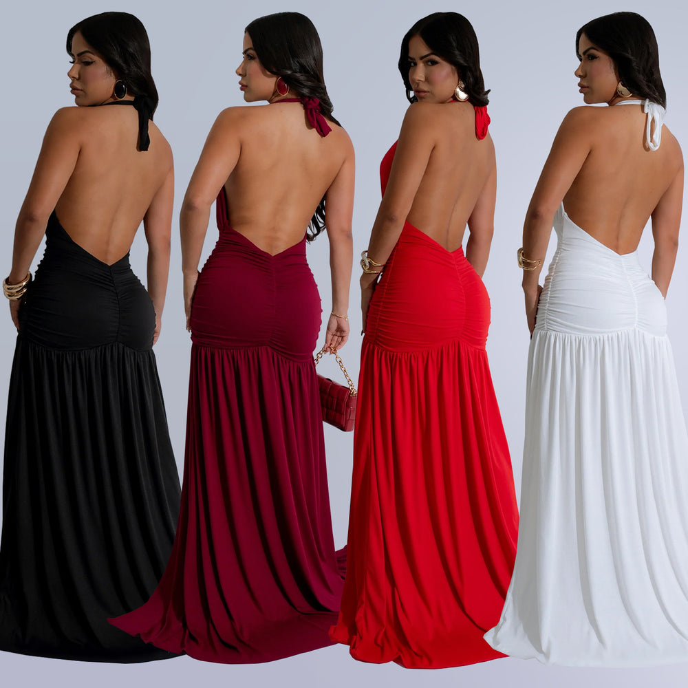 C7225 cross-border   fashion women's sexy deep v slit evening gown dress