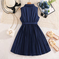 European and american style girls' dress -  spring/summer new collection - kids' elegant preppy sleeveless pleated tank dress with cinched waist