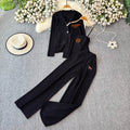 Autumn/winter minimalist embroidered v-neck long sleeve knit top with camisole + high-waisted slimming wide-leg pants three-piece set for women