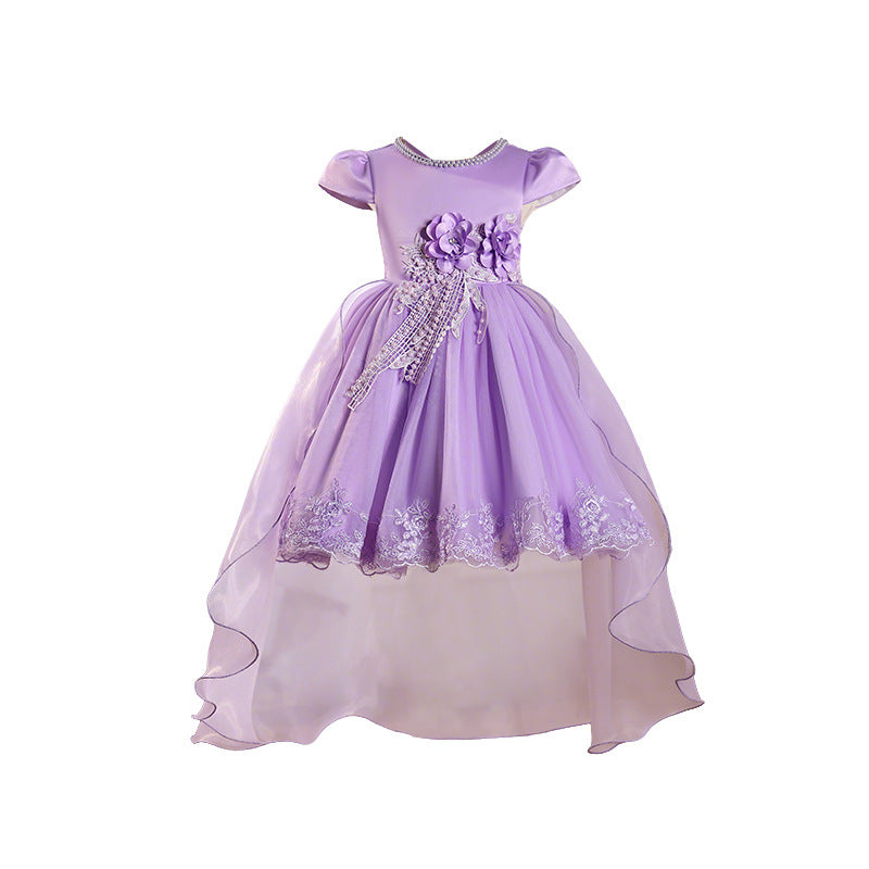 personalized girl dress with tail, short in front and long in back, eleganceelegant flower girl wedding dress, accessible luxury style niche style skirt