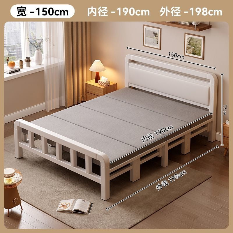 Four-fold foldable bed single bedfor homesimple office lunch break double rental house adult iron bed