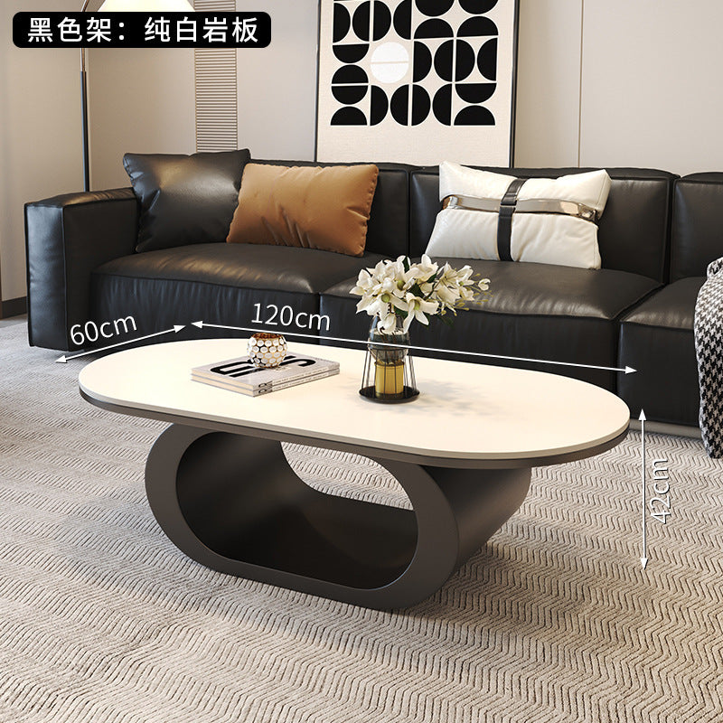 Modern minimalist oval rock slab coffee table - small apartment living room, home use, minimalist tea table, creative irregular shape combination
