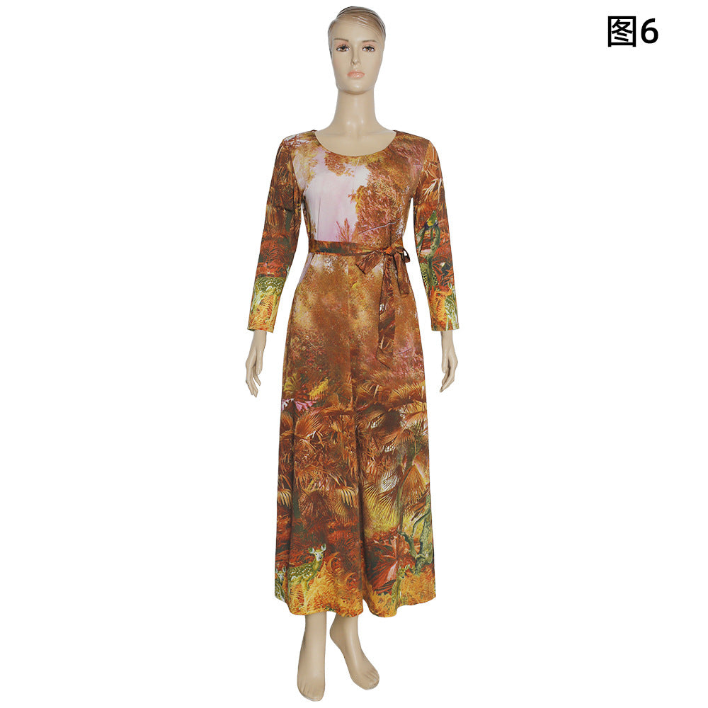 african plus size women's clothing:  &  printed round neck slimming a-line dress