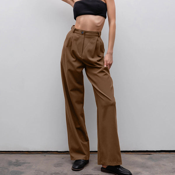2025 spring pants retro brown straight casual pants women's commuting European and American drape and thin high-waisted trousers women's clothing