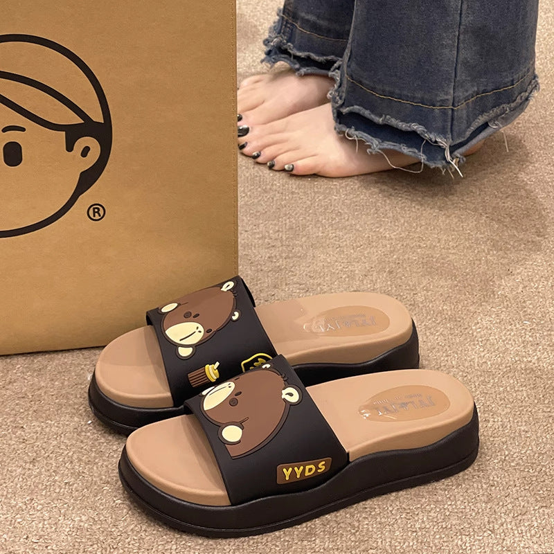 Cute cartoon slippers women's summer outdoor wear thick sole home indoor bath non-slip office soft sole flip-flops