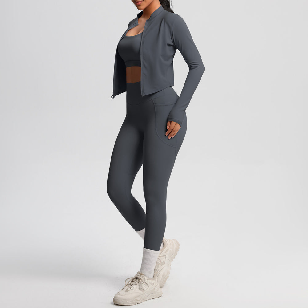 cloud-feeling brushed beautiful back bra sports zipper outwearcasual running hip pocket fitness yoga clothes