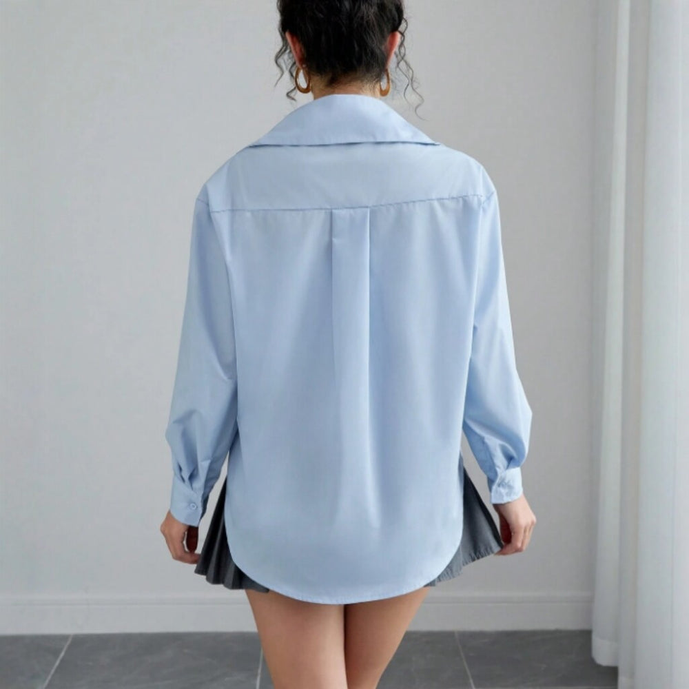 Spring/summer/autumn solid color front button long sleeve shirt - casual, minimalist, stylish, and versatile top, perfect for everyday commuting